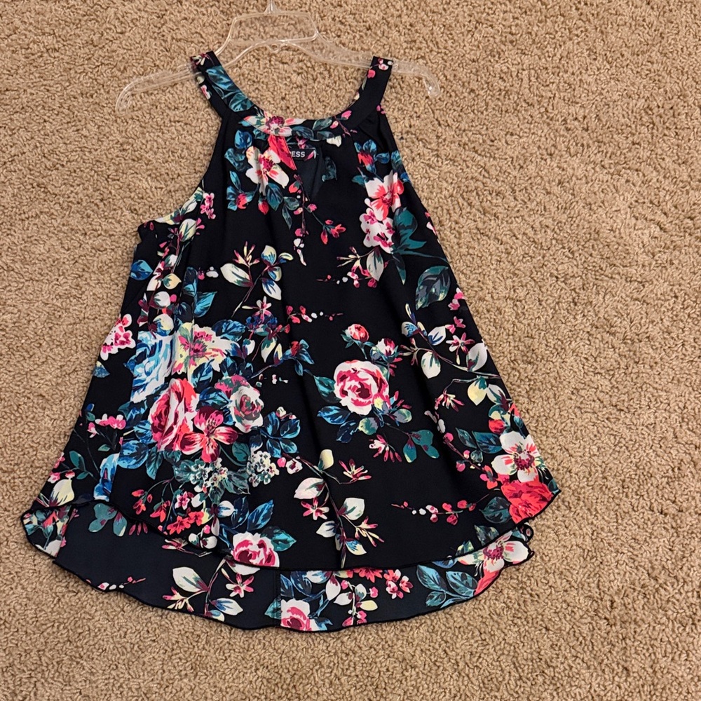 Express Black Floral Sleeveless Top size XS